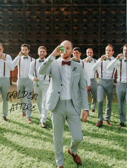 Sage Green Two-Button Suit, Stylish Wedding Groom Suit