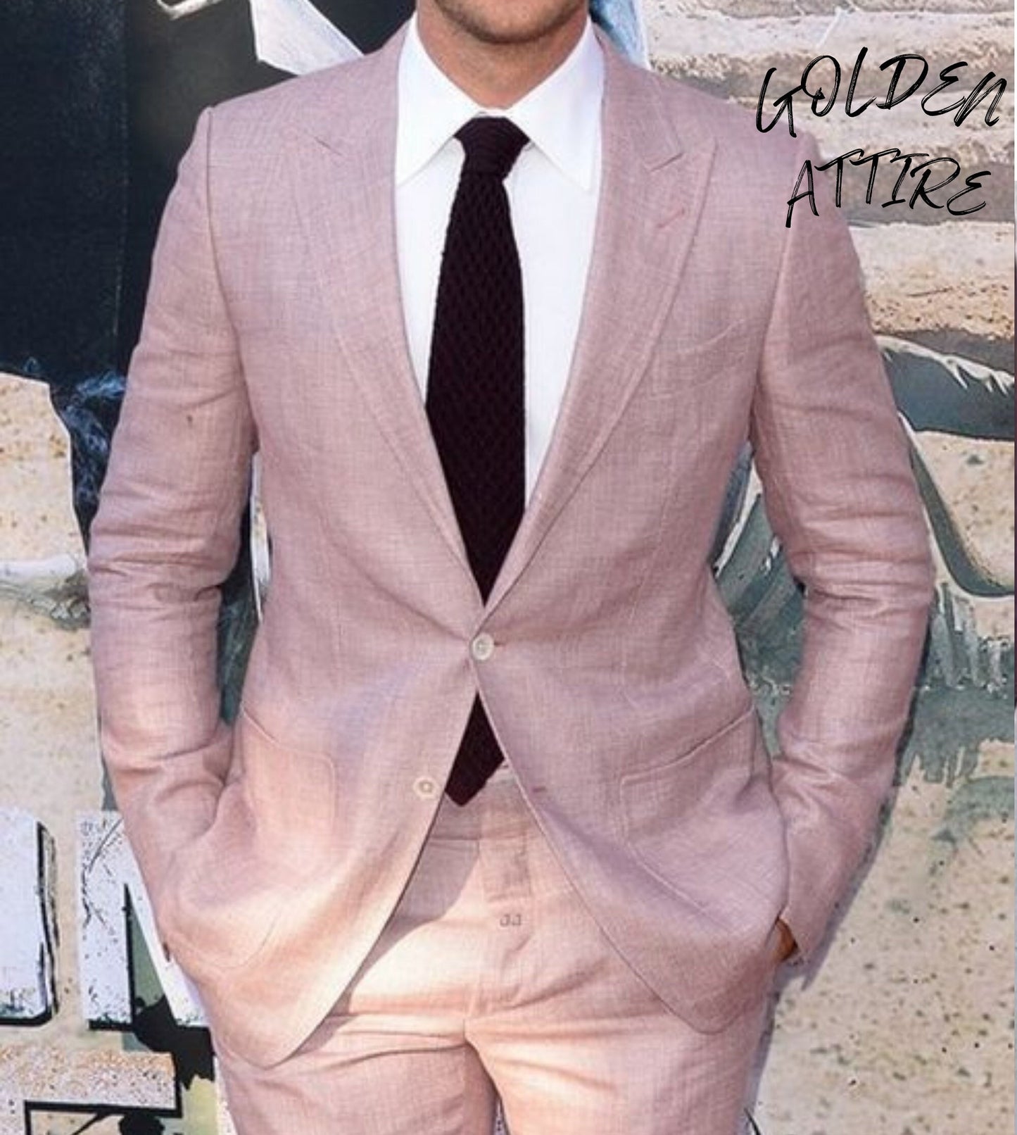 Linen Dusty Rose Suit, Wedding Groom Bespoke Suit