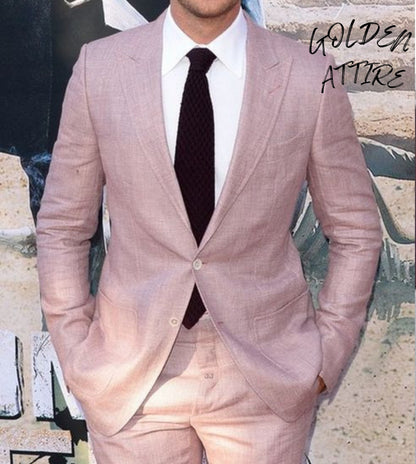 Linen Dusty Rose Suit, Wedding Groom Bespoke Suit