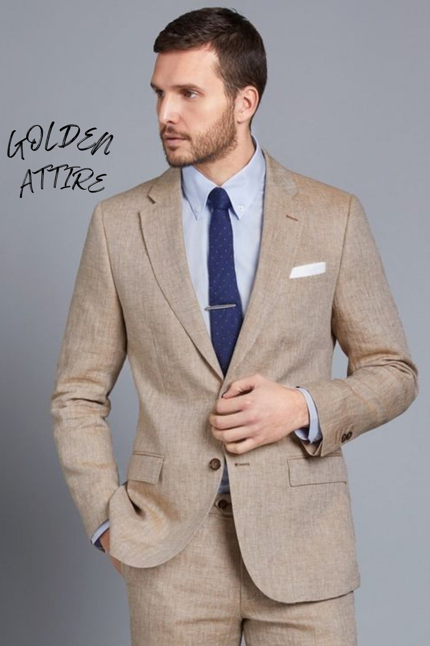 Linen Suit for Men: Two-Button Bespoke Wedding Groom Suit