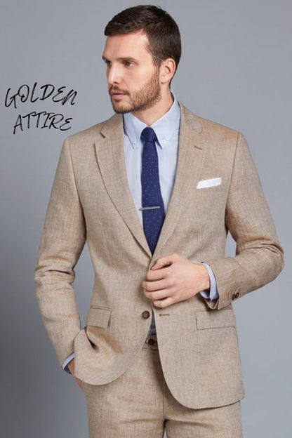 Linen Suit for Men: Two-Button Bespoke Wedding Groom Suit