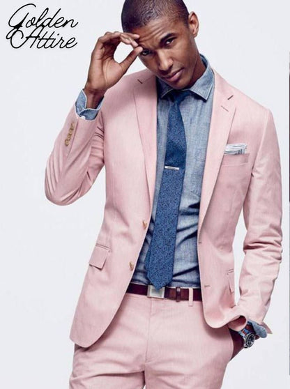 Peach Men's Suit: Slim Fit, One Button Wedding Groom Suit