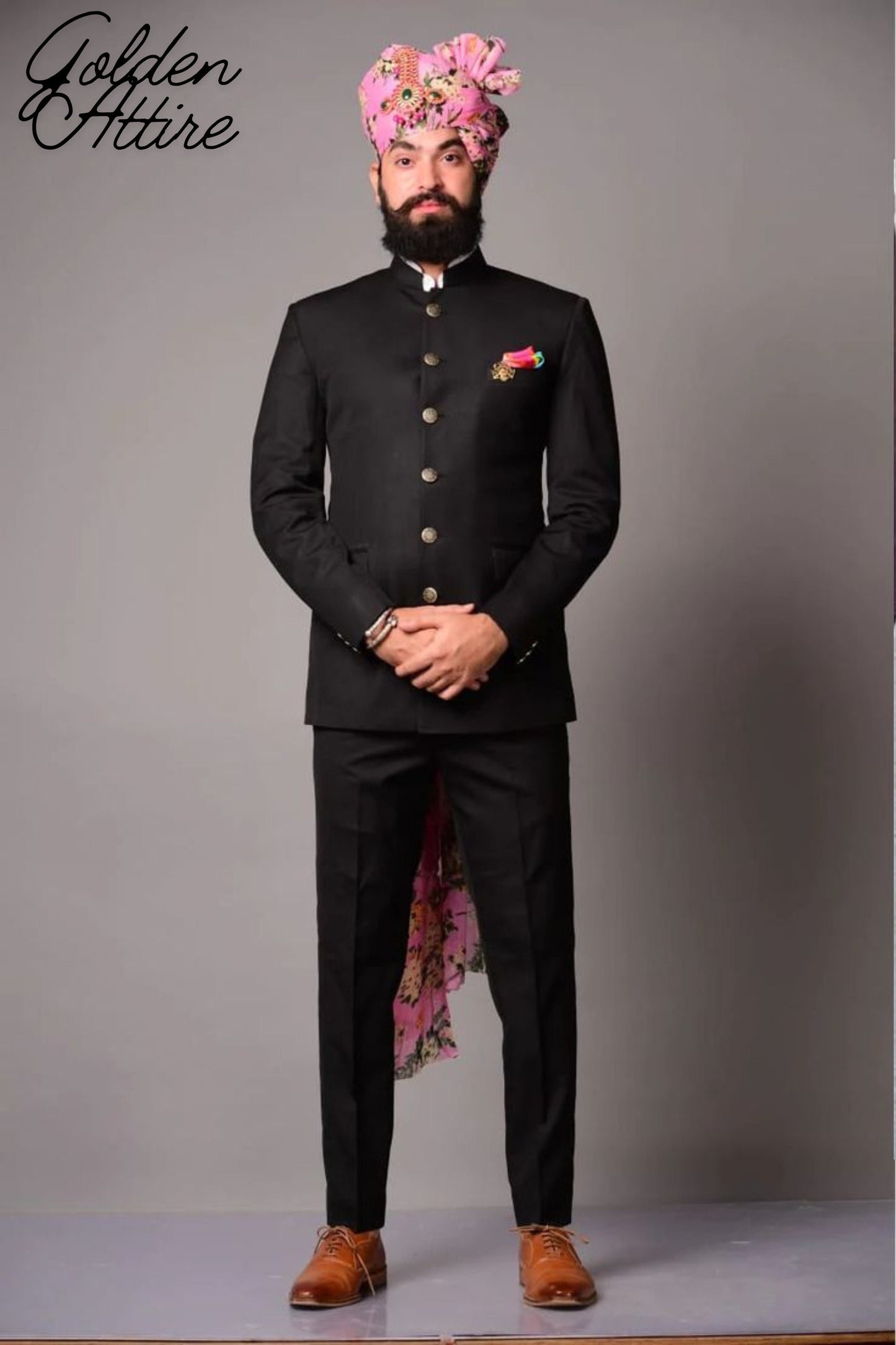 Men’s Black Bandhgala Suit, Jodhpuri Wedding Groom Outfit