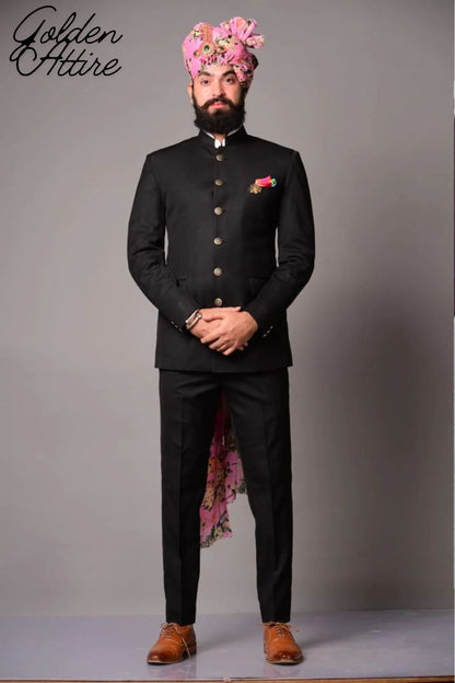 Men’s Black Bandhgala Suit, Jodhpuri Wedding Groom Outfit