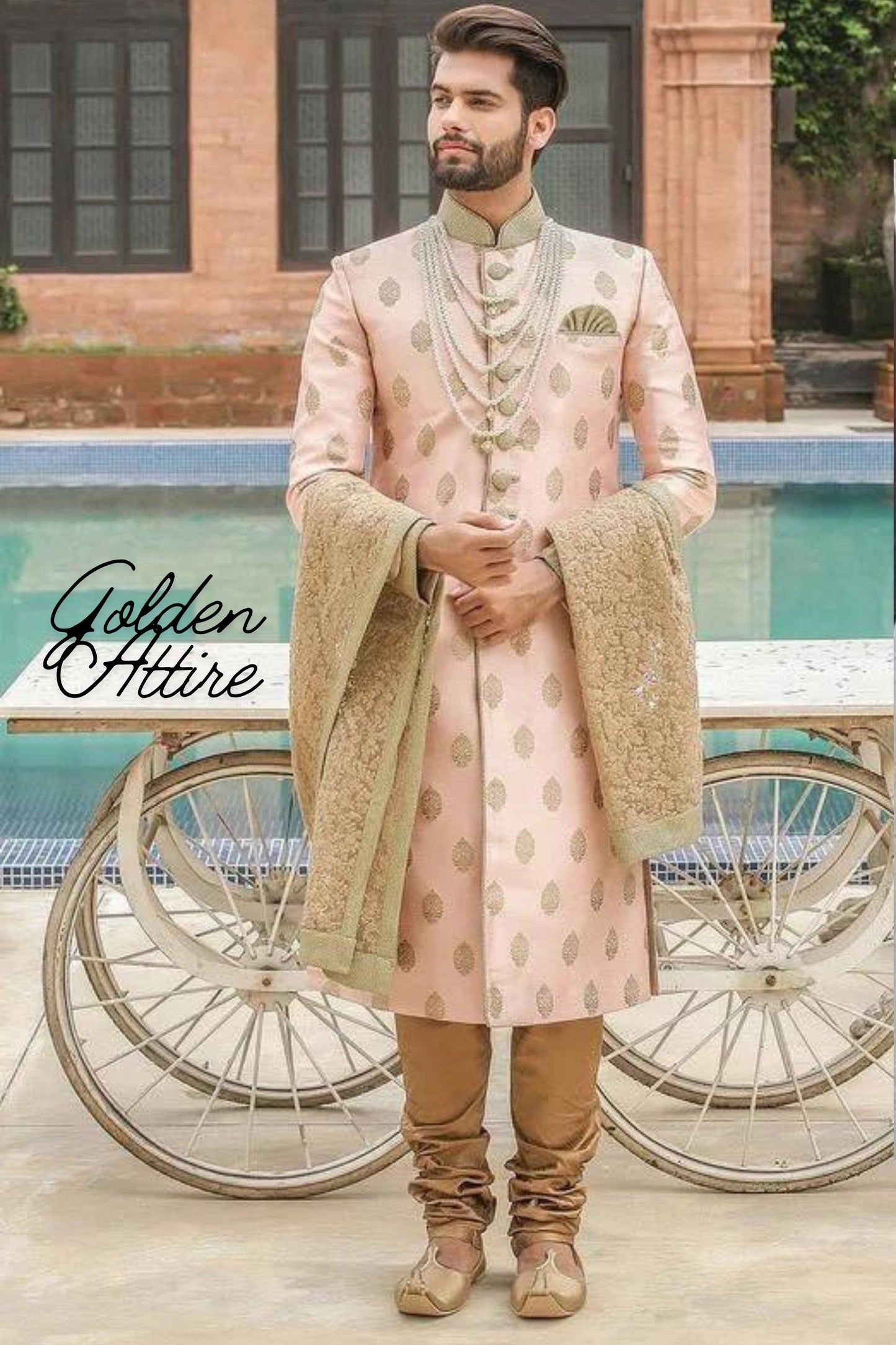 Charming Pink Sherwani for Men, Indian Wedding Groom Dress