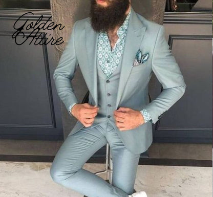 Green Three Piece Suit: Bespoke Wedding Suit for Men