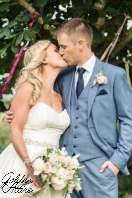 Sky Blue Slim Fit Suit: 3-Piece Wedding Groom Suit