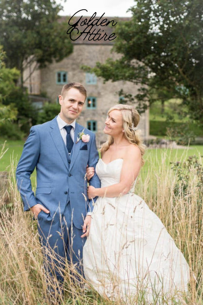 Sky Blue Slim Fit Suit: 3-Piece Wedding Groom Suit