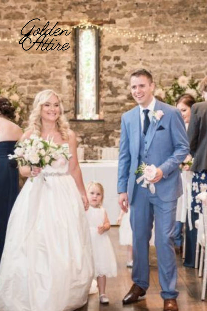 Sky Blue Slim Fit Suit: 3-Piece Wedding Groom Suit