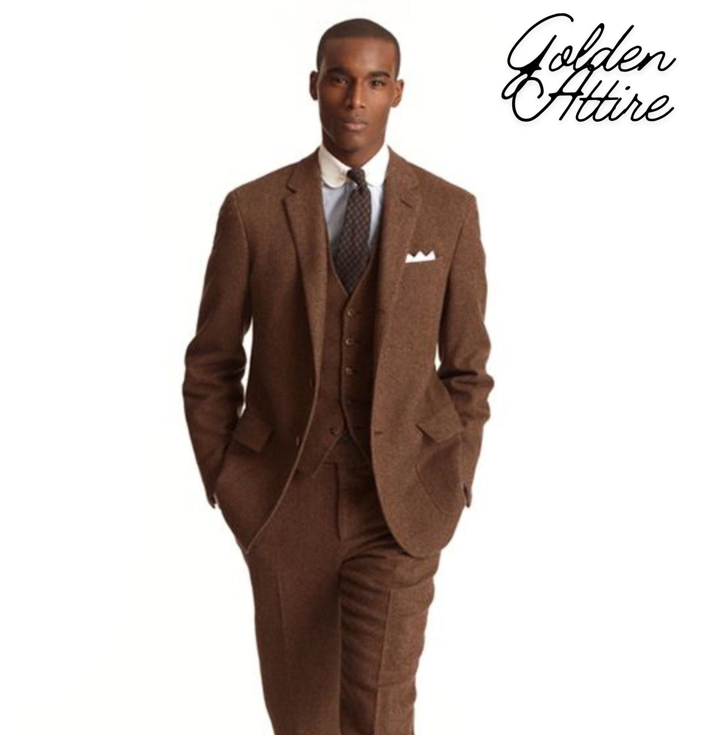 Handmade Tweed 3-Piece Suit: Classic Fit Wedding Groom Tuxedo