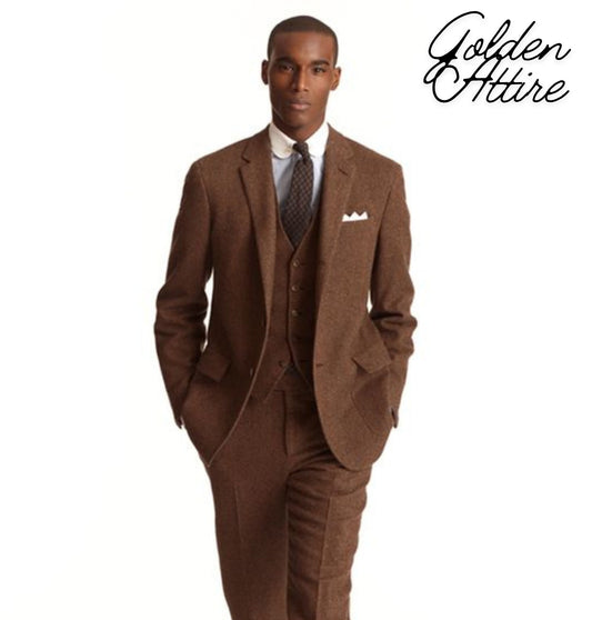Handmade Tweed 3-Piece Suit: Classic Fit Wedding Groom Tuxedo