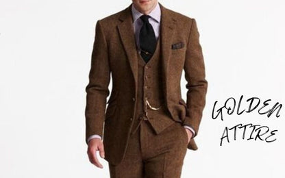 Terracotta Tweed Suit: Luxury Wool 3 Piece Wedding Suit