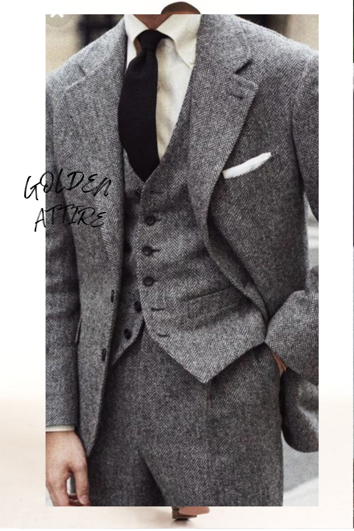 Tweed Wool Grey 3-Piece Suit: Luxury Wedding Groom Attire