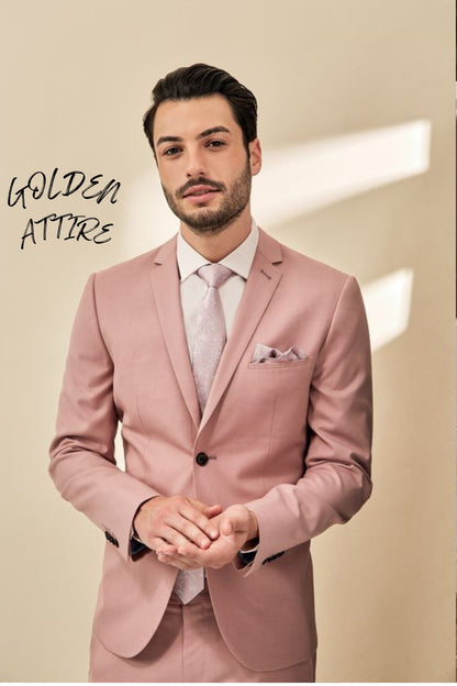 Dusty Rose Two Piece Wedding Suit, Luxury British Style Blush Pink Outfit