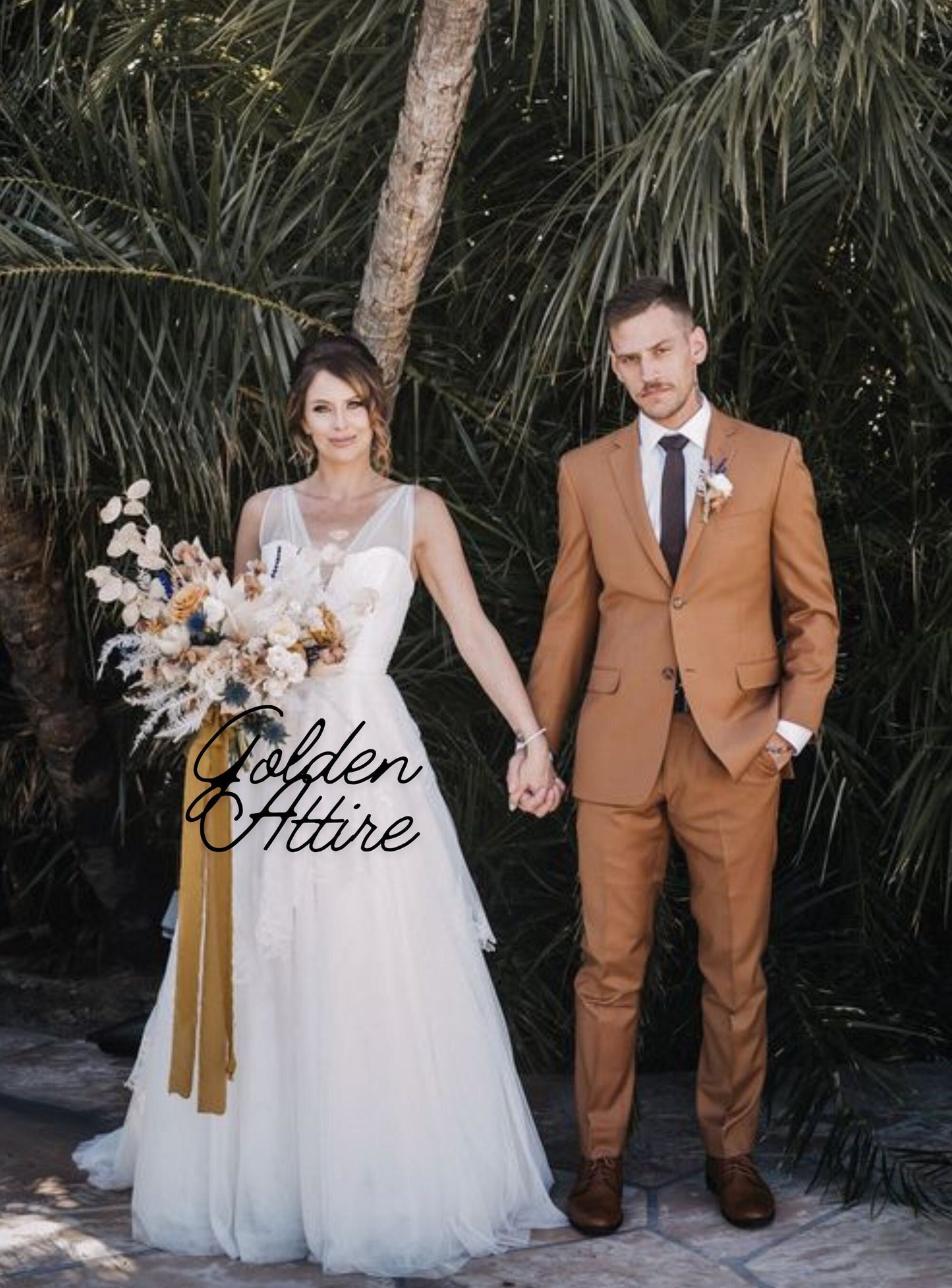 Brown Slim Fit Suit: 2-Piece Wedding Groom Suit
