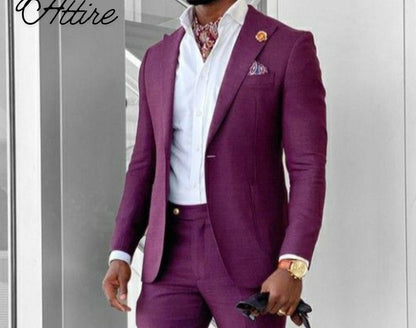 Purple Men's Suit, 2-Piece Wedding Groom Suit, Engagement reception suits