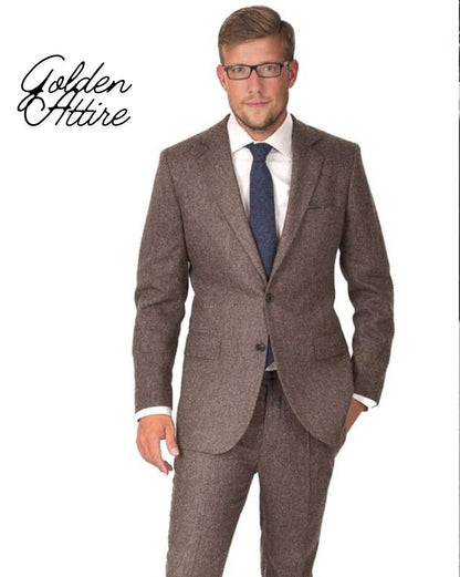 Tweed Wool Suit: Dusty Rose Three Piece Wedding Groom Suit