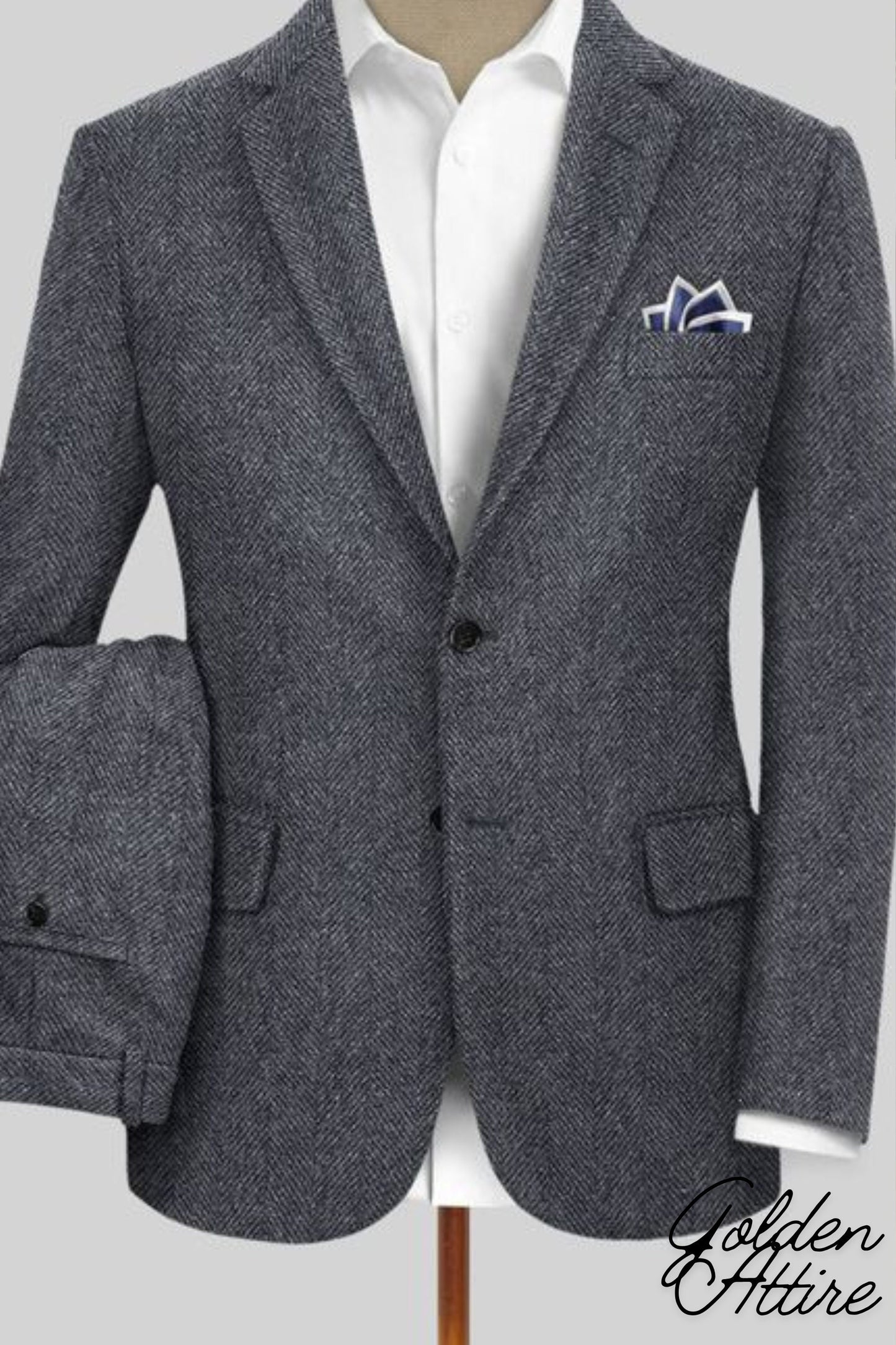 Grey Tweed Wool Suit: Vintage Style Three Piece Men's Suit