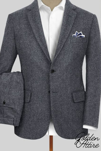 Grey Tweed Wool Suit: Vintage Style Three Piece Men's Suit