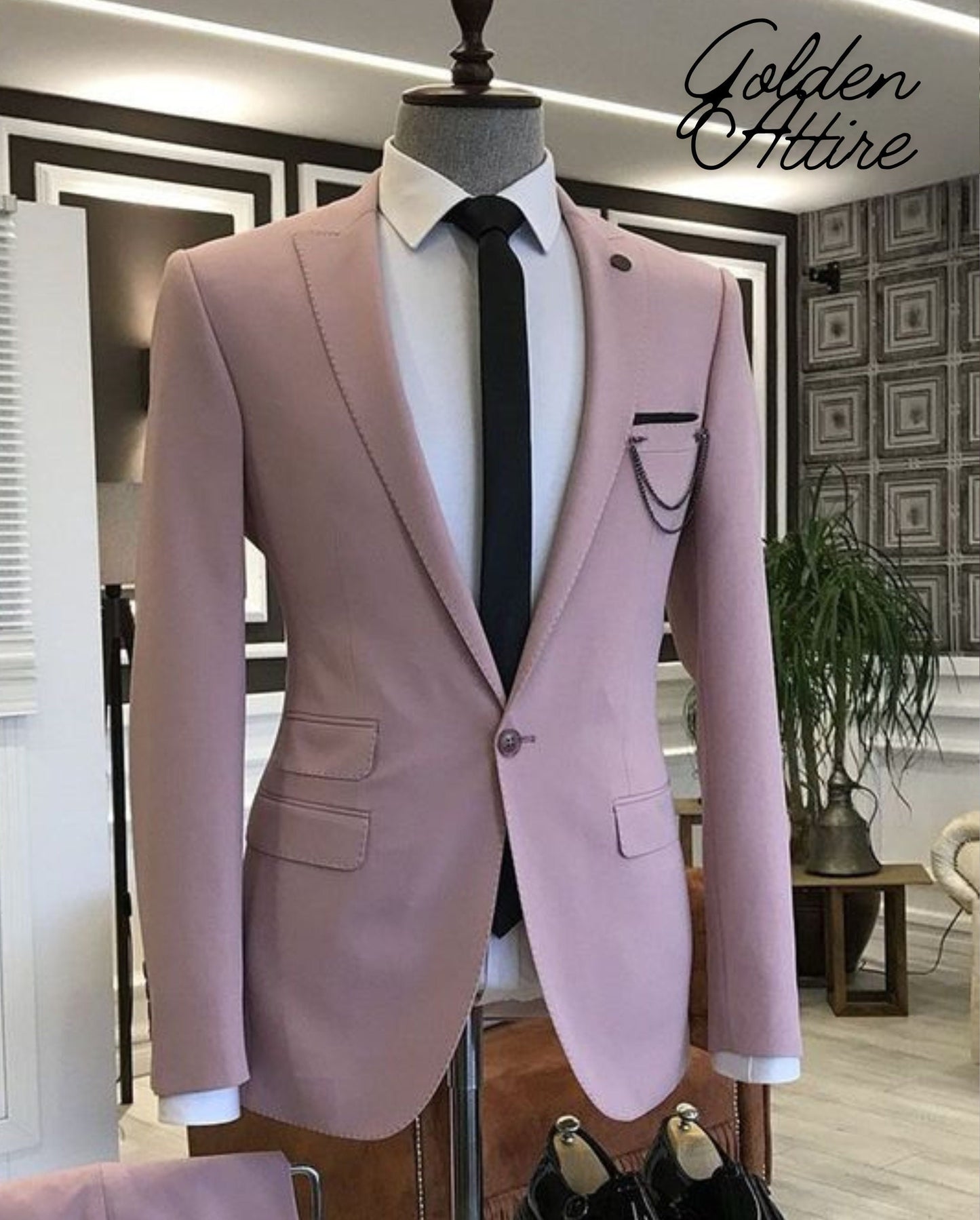Dusty Rose Men's Suit: 3-Piece Two-Button Wedding Groom Suit