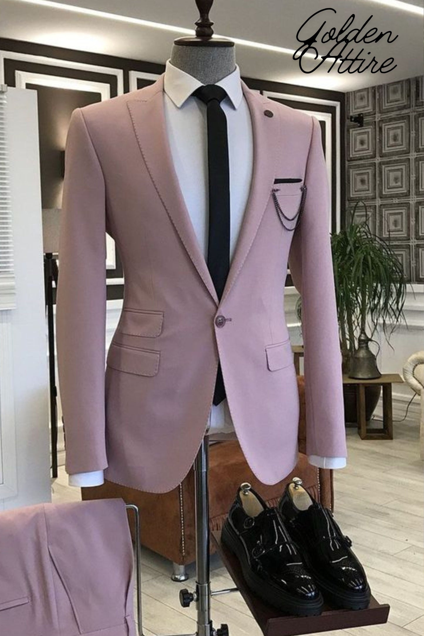 Dusty Rose Men's Suit: 3-Piece Two-Button Wedding Groom Suit