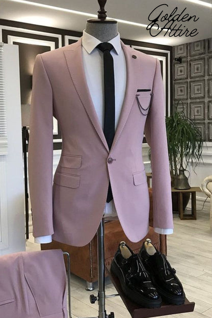 Dusty Rose Men's Suit: 3-Piece Two-Button Wedding Groom Suit