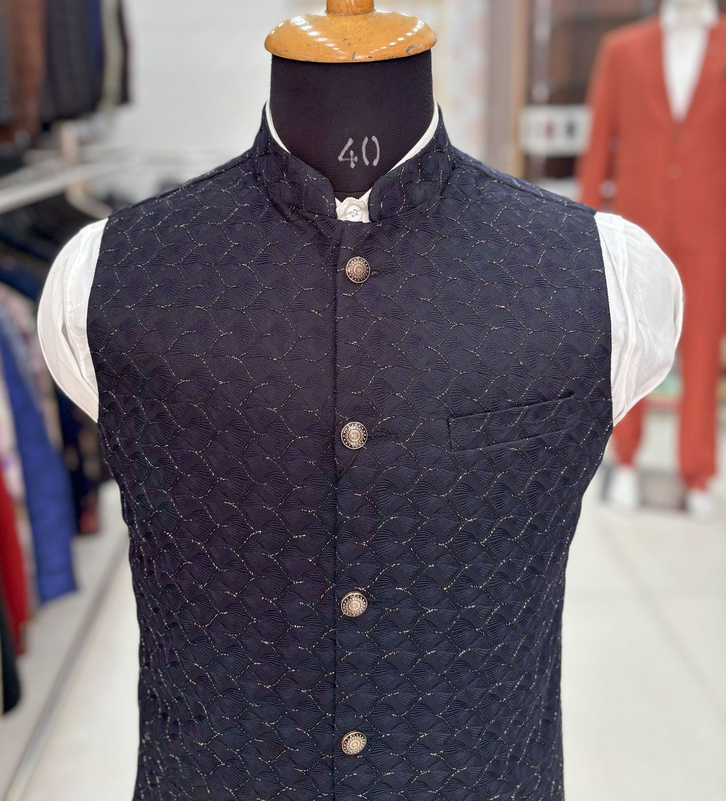 Navy Blue Nehru Jacket, Handcrafted Modi Jacket for Men