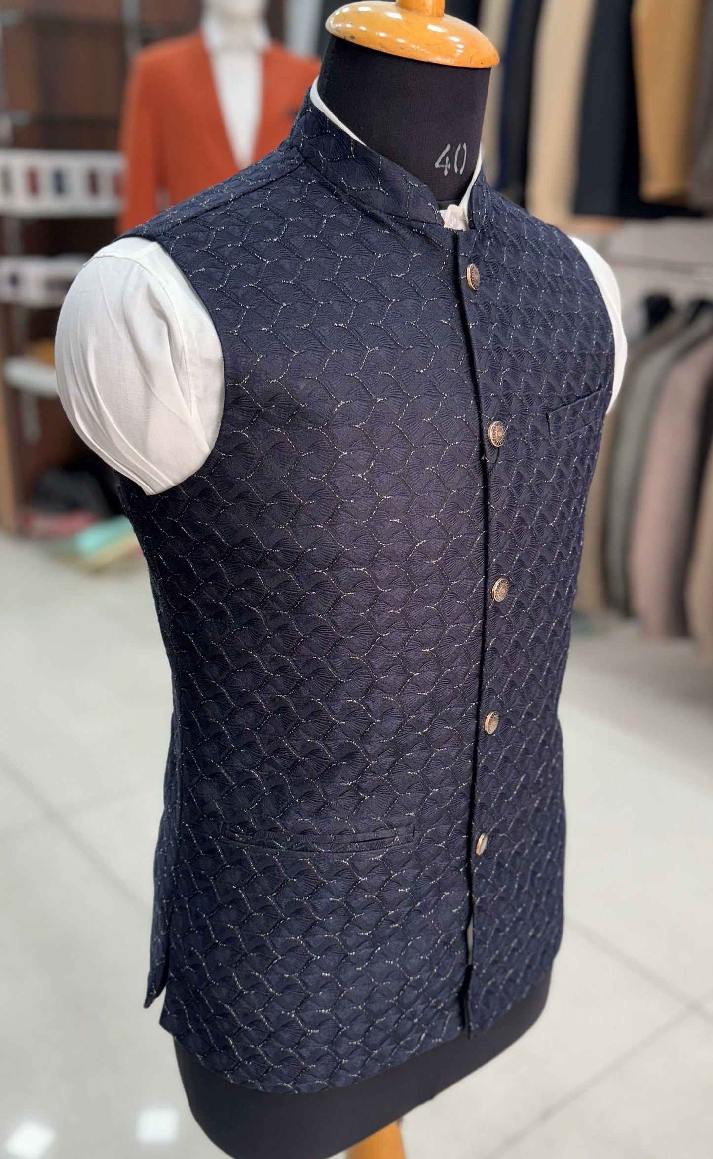 Navy Blue Nehru Jacket, Handcrafted Modi Jacket for Men