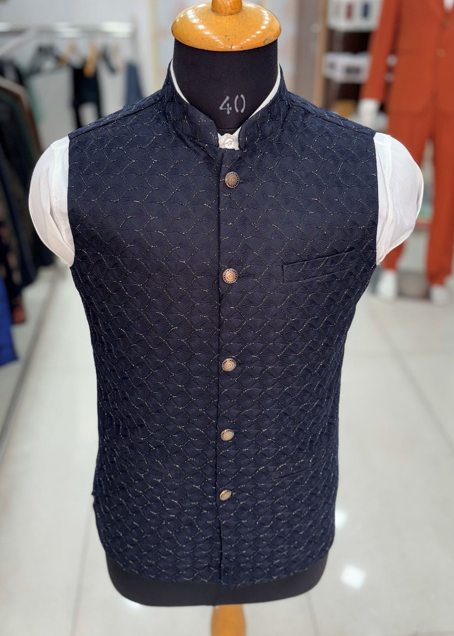 Navy Blue Nehru Jacket, Handcrafted Modi Jacket for Men