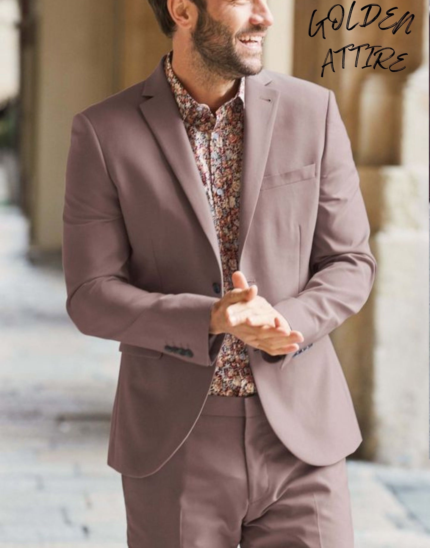 Men’s Dusty Mauve Two-Piece Suit, Custom Fit Wedding Groom Outfit