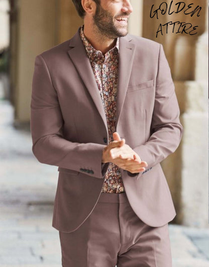 Men’s Dusty Mauve Two-Piece Suit, Custom Fit Wedding Groom Outfit