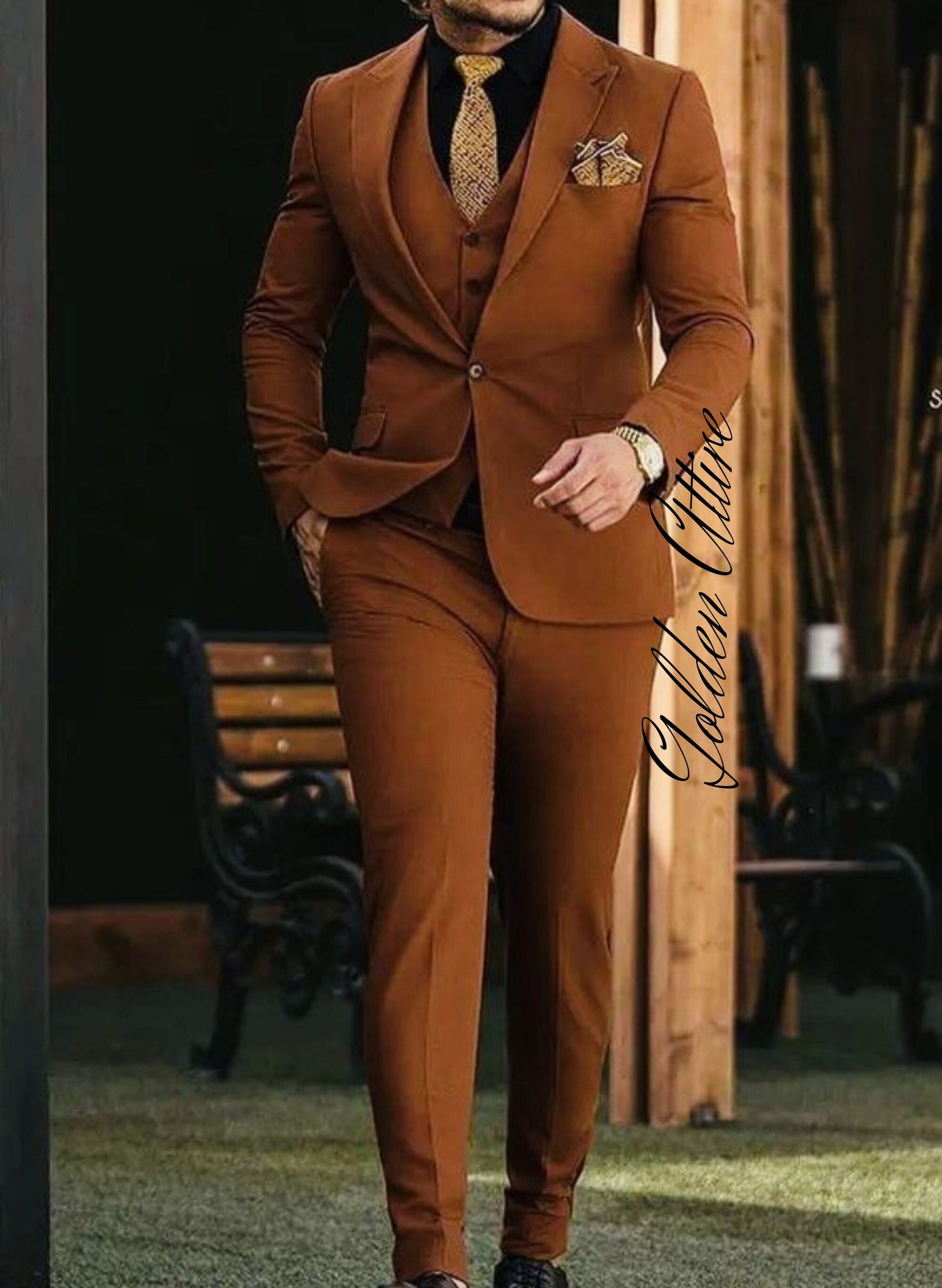Rust 3-Piece Suit: Men's Wedding Tuxedo, Bespoke Dinner Suit