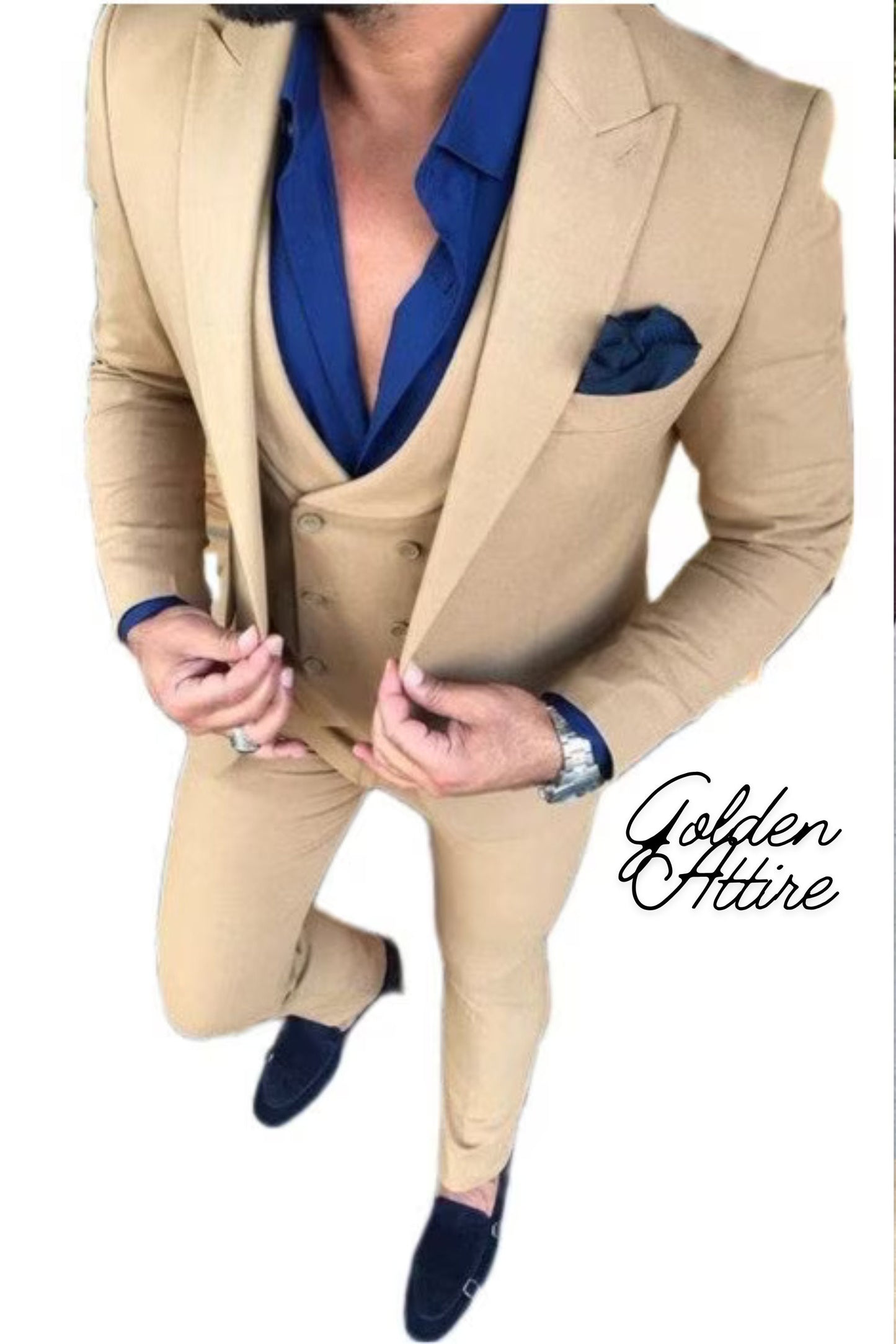Beige 3-Piece Suit: Men's One Button Wedding Groom Suit