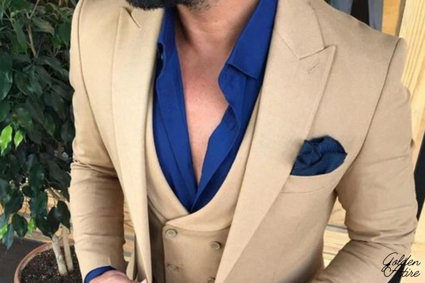 Beige 3-Piece Suit: Men's One Button Wedding Groom Suit