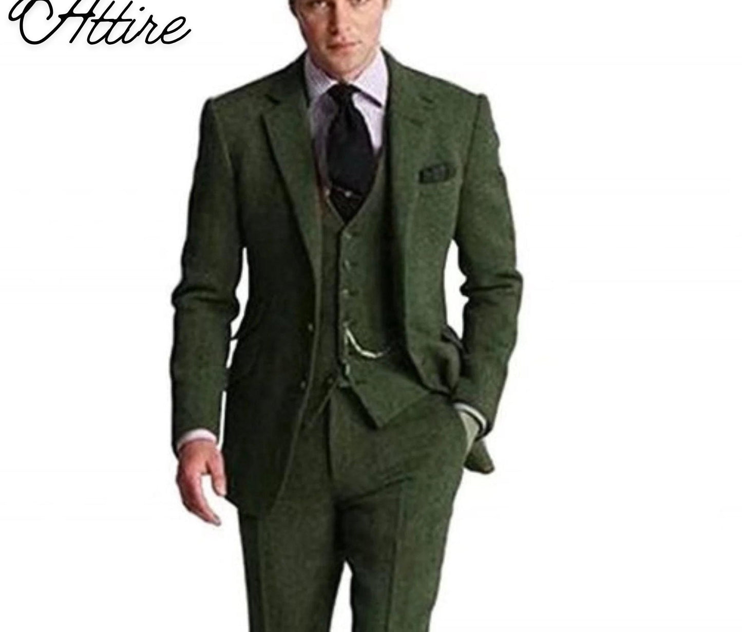 Green Tweed Men's Suit: 3-Piece Wedding Groom Suit, Bespoke Fit