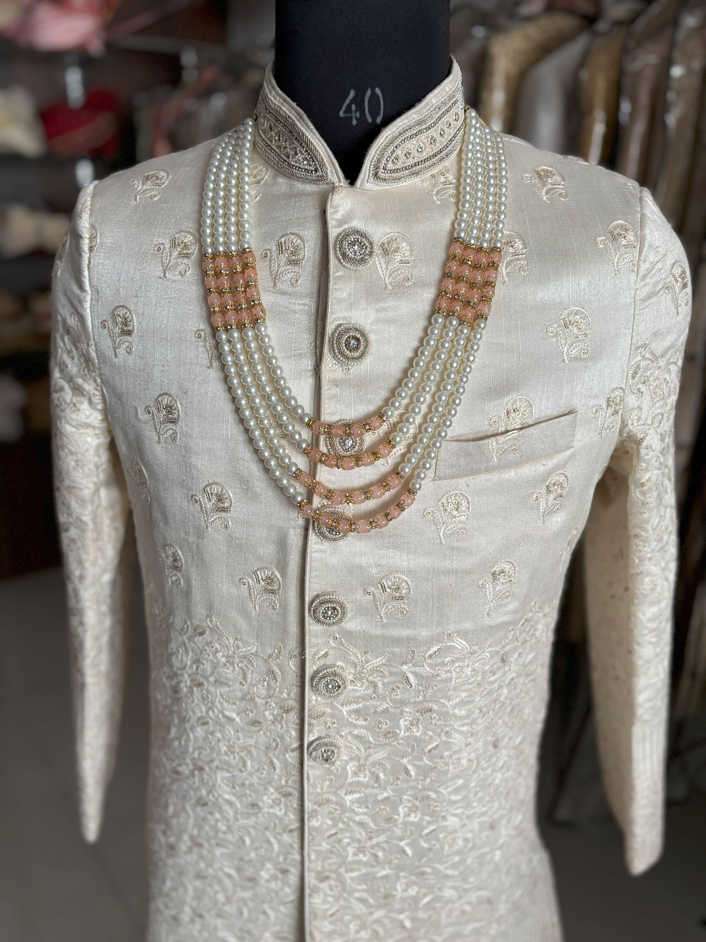White Embroidered Groom Sherwani: Indian Wedding Outfit Set