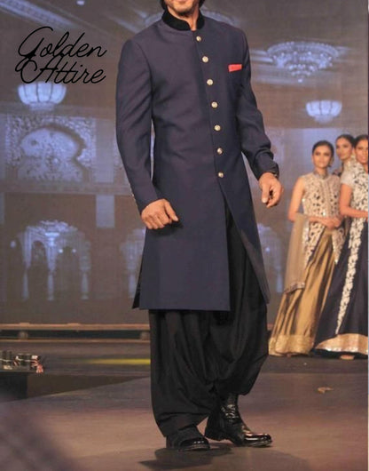 Blue Sherwani for Men: Bollywood Designer Bandhgala Suit