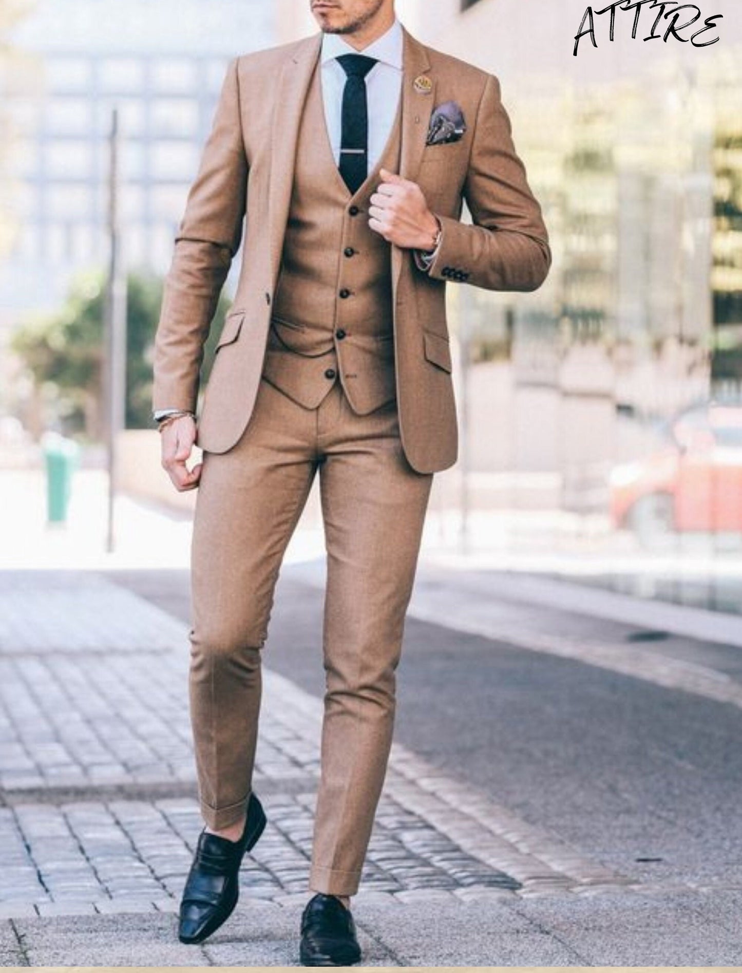 Beige 2-Piece Suit, Classic Men's Wedding Groom Suit