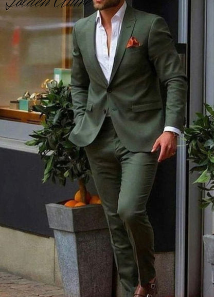 Men's Olive Green Two-Piece Suit, Custom Fit Wedding Suit