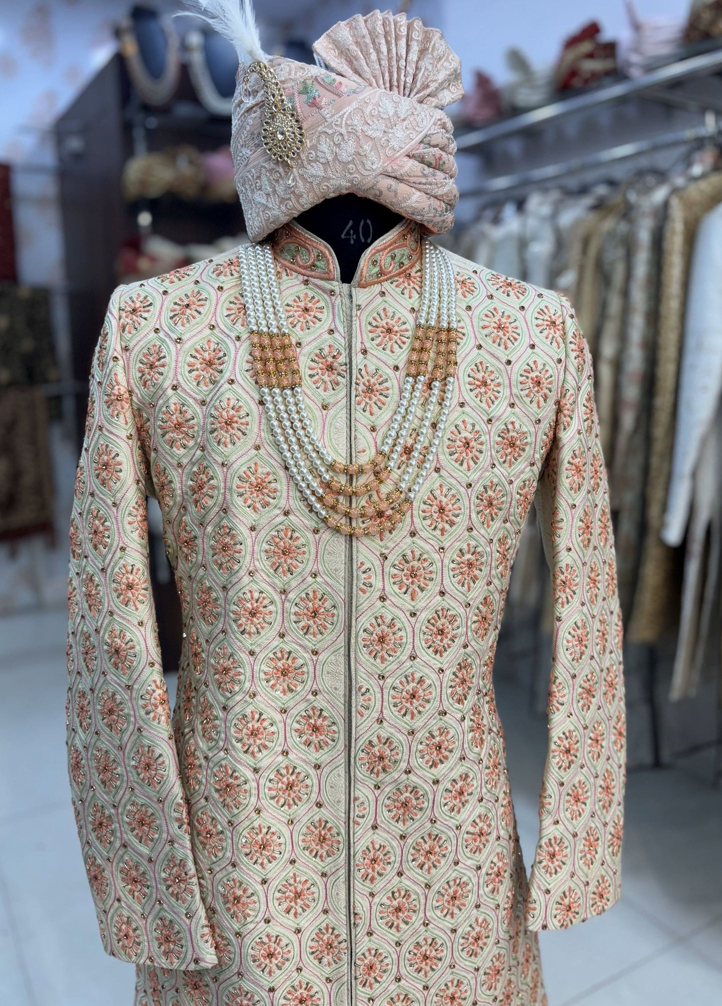 Cream Sabyasachi Sherwani: Indian Groom Wedding Outfit