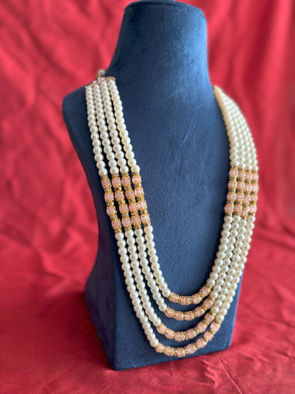 Groom Peach Pearl Sherwani Necklace: Wedding Kantha Accessory