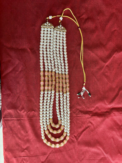 Groom Peach Pearl Sherwani Necklace: Wedding Kantha Accessory