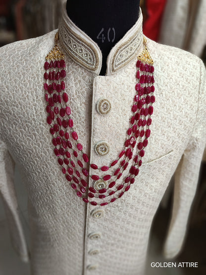 Groom's Ruby & Pearl Sherwani Necklace, Indian Wedding Jewelry