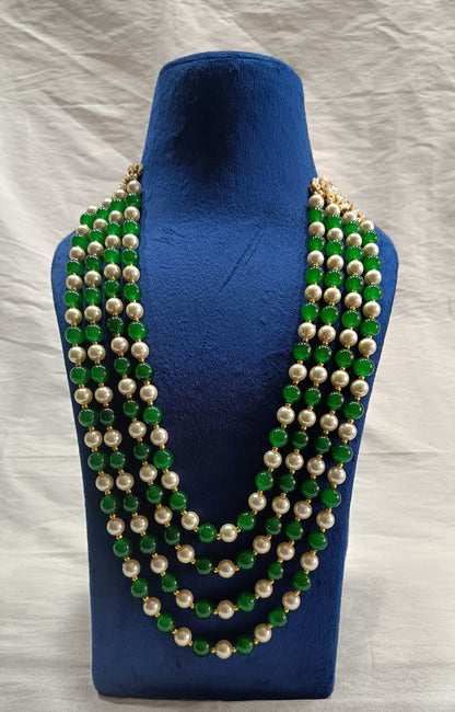 Groom Emerald & Pearl Necklace: Indian Sherwani Jewelry