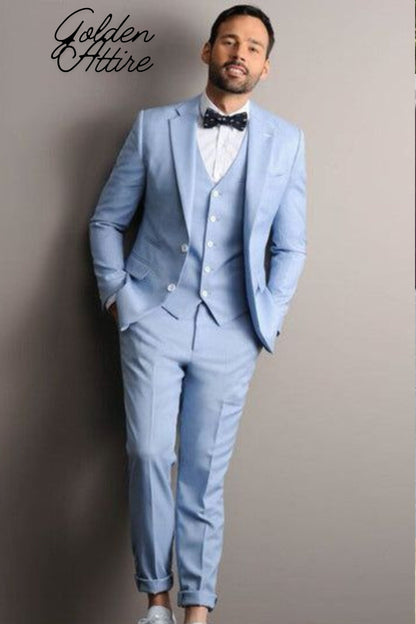 Sky Blue 3 Piece Suit: Bespoke Wedding Suit, Prom Wear