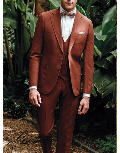 Rust Terracotta Three Piece Suit, Wedding Tuxedo