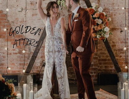 Burgundy 3-Piece Suit: Terracotta Wedding Groom Tuxedo