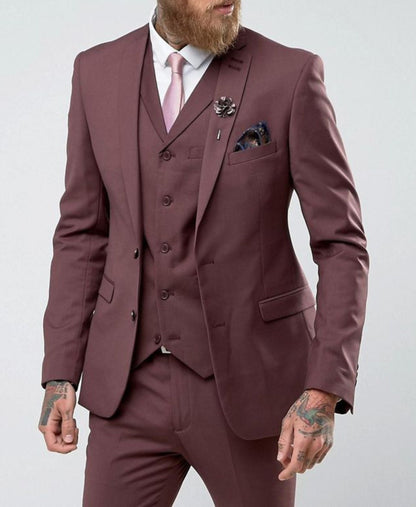 Dark Dusty Rose Terry Rayon Suit: Men's 3-Piece Wedding Tuxedo