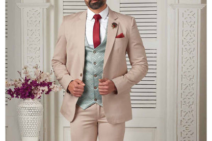 Beige Two-Button Suit: Men's Wedding, Prom, or Engagement Suit
