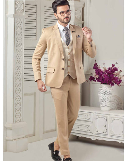 Golden Beige Two-Button Suit: Men's Wedding Groom Tuxedo